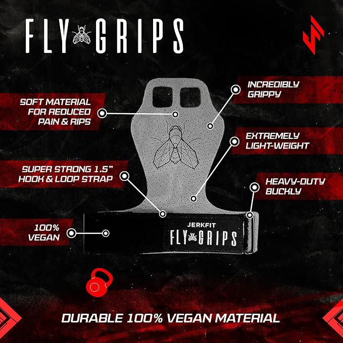 JerkFit Fly Grips, 2 Finger Vegan Gymnastics Grips - Pull Up Grips for Cross Training Hand Protection - Hand Grips for Gymnastics Bars, Palm Guards for Athletes to Prevent Rips and Blisters