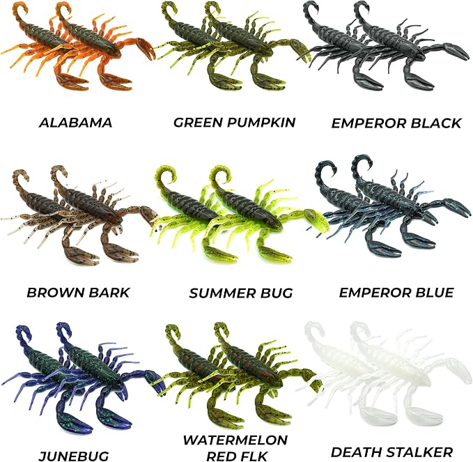 FRESHBAITZ Scorpion Sampler Kit | Soft Plastic Fishing Lures for Freshwater Largemouth and smallmouth bass, Fishing Tackle Bundle
