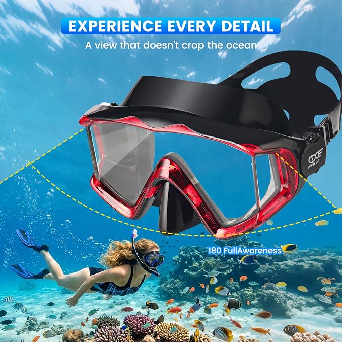 2 Pack Snorkel Mask for Adults - 180° Panoramic View, Anti-Fog Shatterproof PC Lens, Dry Snorkel Set for Diving, Swimming & Travel