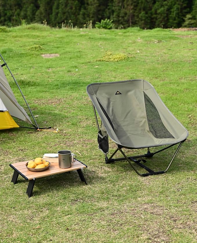iClimb Low Ultralight Compact Camping Folding Chair with Side Pocket and Carry Bag (Green)