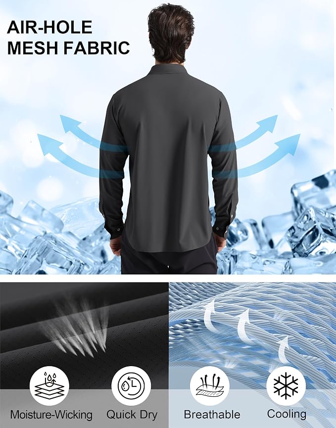 Pioneer Camp Men's Sun Protection Fishing Shirts UPF50+ Long Sleeve UV Quick Dry Cooling Shirts for Travel Camping Hiking