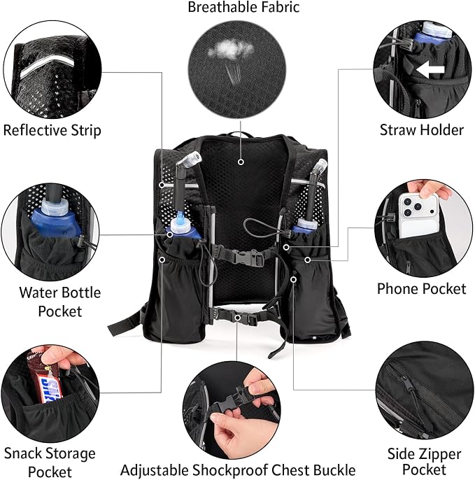 HIPONY Hydration Backpack with 2L Leak-Proof Water Bladder, Lightweight Running Hydration Pack, Adjustable Vest Style Water Backpack for Hiking, Cycling and Trail Running