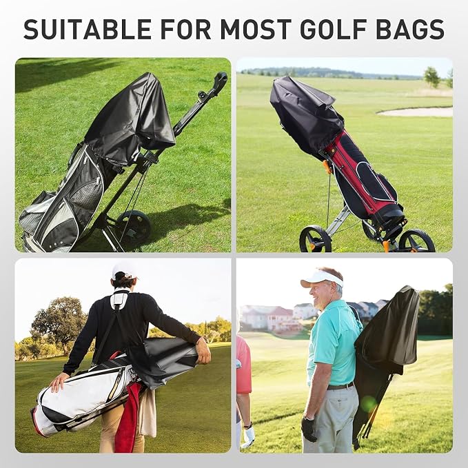 VEASAERS Golf Bag Rain Cover Waterproof Hood Protection Black Pack Durable Lightweight Club Bags Raincoat for Men Women Golfer