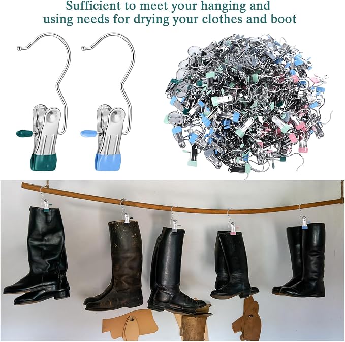 Yinder Boot Hangers Clips Laundry Hooks Hanging Stainless Steel Clothes Pins Portable Hangers for Closet Travel Socks Pants Handbags Hats Towels (Multicolor,60 Pcs)