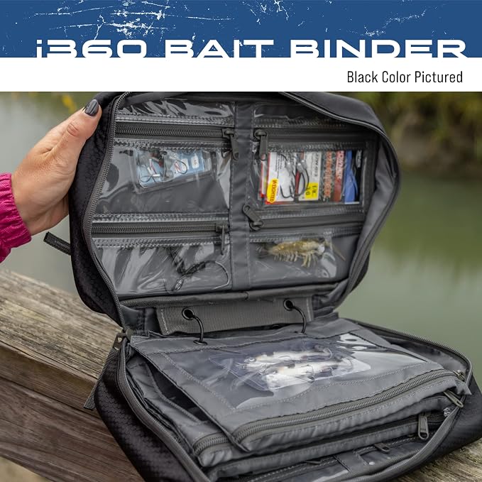 FROGG TOGGS Bait Binder, Fishing Tackle and Bait Storage, Salt Water Resistant Soft Sided Tackle Bag, Black, i360