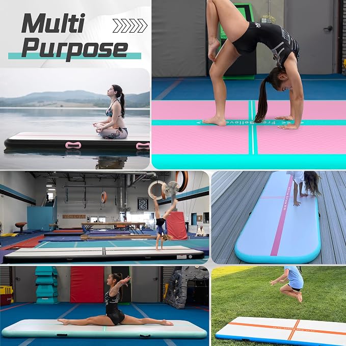 Pink Gymnastics Mat Inflatable Tumble Track Mats 10/13/16/20ft Training Mats for Home Air Mat for Kids with Pump 4”/6” Thick for Cheerleading/Yoga/Exercise/Parkour/Beach/Park/Water