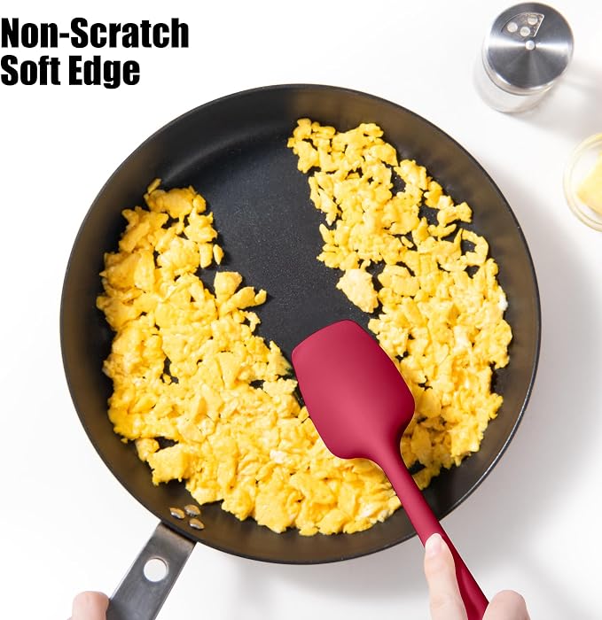 3-Piece Silicone Spatula Scrapers: Doosu 600°F Heat Resistant Food Grade Kitchen BPA Free Rubber Baking Cooking Tool Nonstick Utensil Set for Mixing, Scraping, Folding, Stirring, Serving (Multi-5)