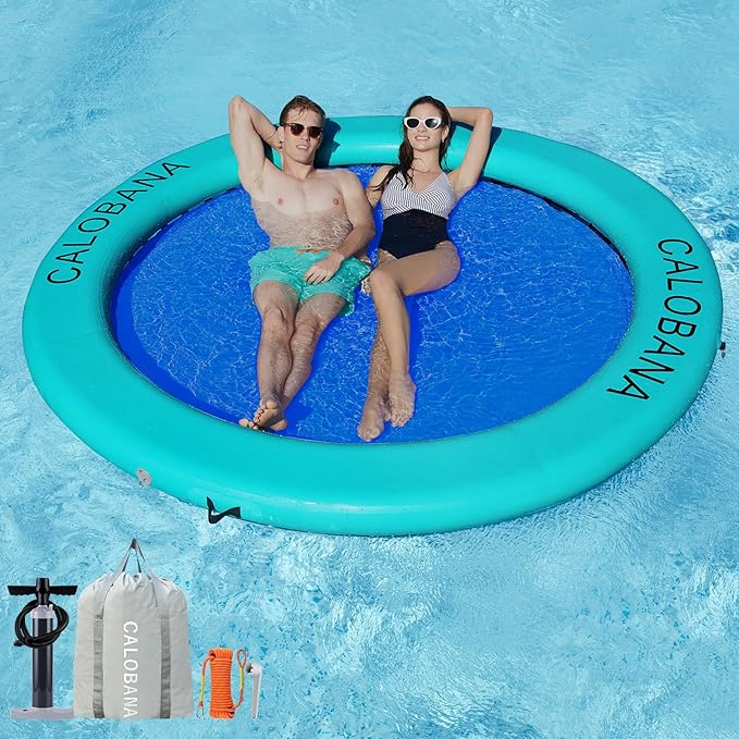 CALOBANA Round Floating Ring Inflatable Water Hammock Heavy Duty River Floats Lake Raft for Adults Tanning Pool Lounger Float Island Platform Pad Mat for Party