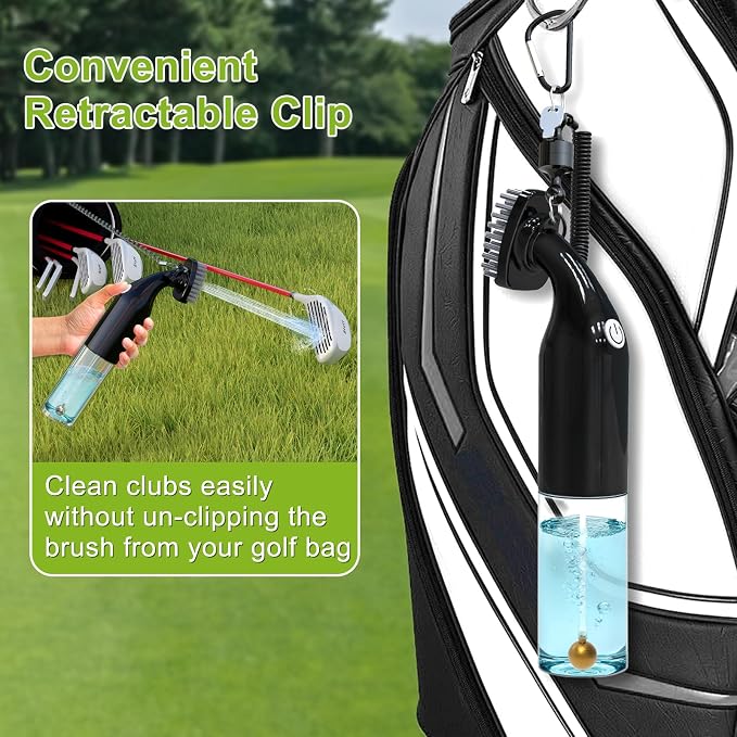 Kiss Core Electric Golf Club Cleaner Brush: AA Battery Powered for Effortless Cleaning - Golf Club Brush for Golf Accessories - Holds 5oz Water - Magnetic Clip - Golf Gifts for Golfer Men