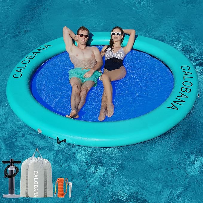 CALOBANA Round Floating Ring Inflatable Water Hammock Heavy Duty River Floats Lake Raft for Adults Tanning Pool Lounger Float Island Platform Pad Mat for Party