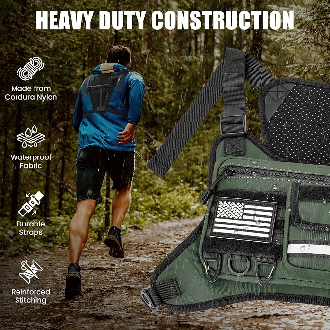 OCKLILY Chest Bag for Men Women, Outdoor Sports Running Vest Bag, Chest Pack for Running, Cycling, Hiking, Workouts, Traveling - Green