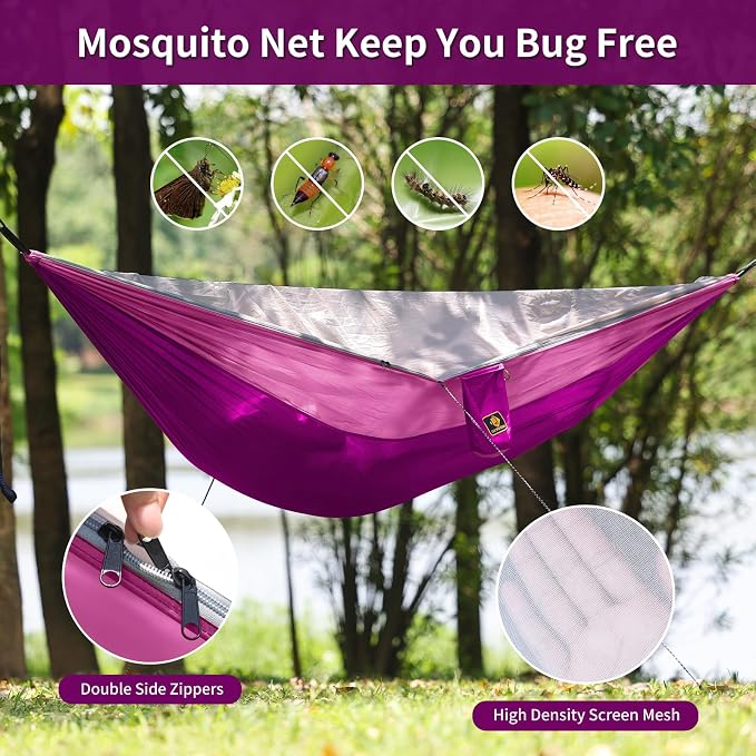 Kids Hammock, Camping Hammock with Mosquito Net, Lightweight Nylon Portable Hammock with 10ft Tree Straps,Hammocks for Travel Hiking Backpacking Beach Patio