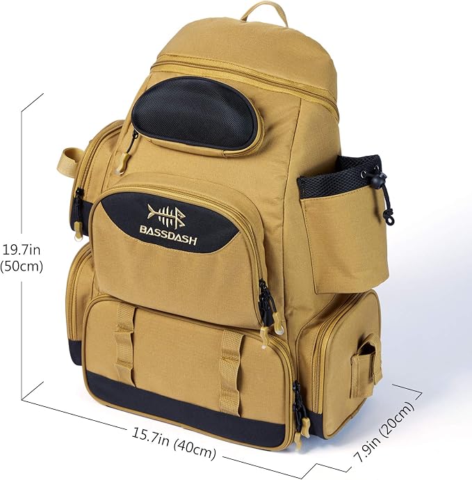 BASSDASH Fishing Tackle Backpack Water Resistant Tactical Bag Soft Tackle Box with Rod Holder and Protective Rain Cover