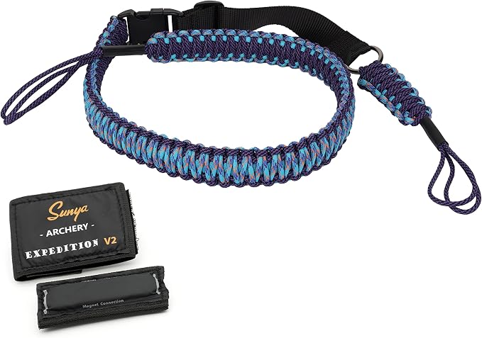SUNYA Paracord Compound Bow Sling with V2 Upgraded Magnetic Connection System. Lightweight Hands Free Shoulder Carrying Sling for Bow Hunting, Field Archery and 3D