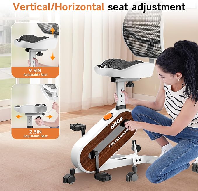 HitGo Office Exercise Bike Desk Chair,330 lbs Heavy Duty Under Desk Bike with 9-Level Height Adjustable Seat 24.4"-33.8",8-Level Resistance & Rolling Wheels,Quiet Fitness Chair for Home Office