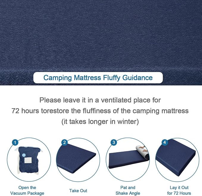Memory Foam Camping Mattress Pad 3inch, Sleeping Pad, Roll Up Mattress for Adults, Camping Bed Pads for Sleepover, Non-Slip Bottom Cot Mattress Pad 72" x 24"x 3"