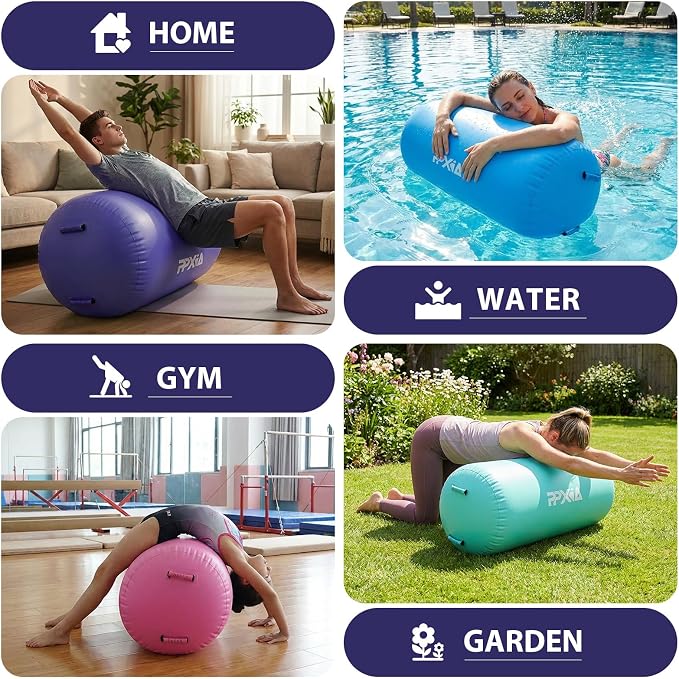 Gymnastics Air Roller Air Barrel Inflatable Tumbling Mat, Tumble Track Backhandspring Mat Gymnastic Equipment with Pump for Yoga Training Cheerleading Home Use