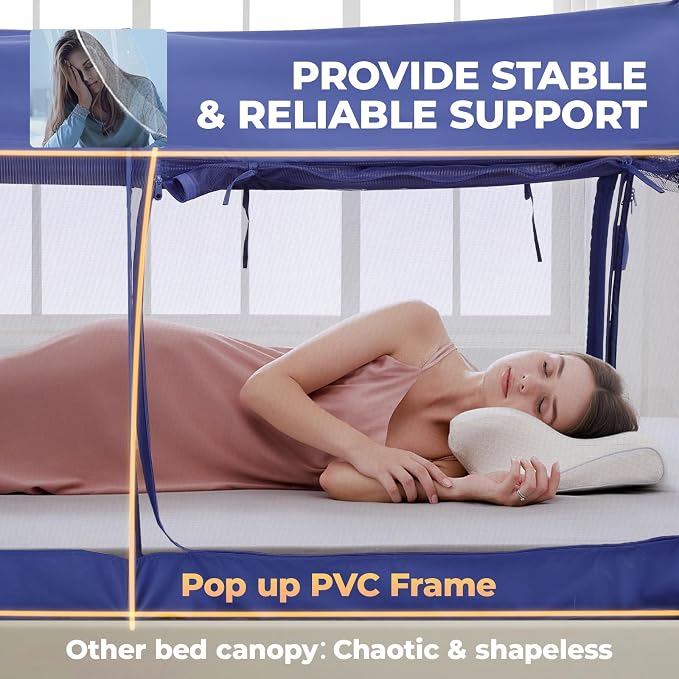 Alvantor® Mosquito Net Bed Canopy Bed Tents Dream Tents Privacy Space Full Size Sleeping Tents Indoor Pop Up Portable Frame Breathable Cottage Navy (Mattress Not Included)