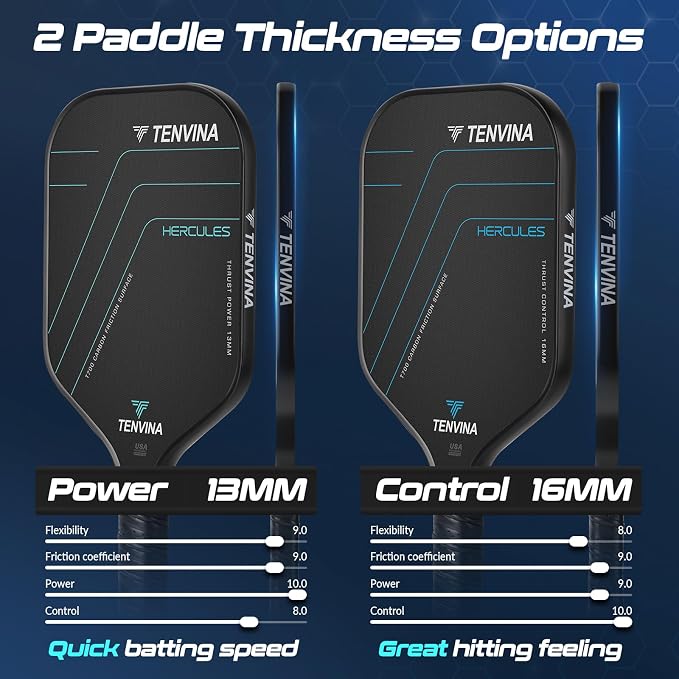 TENVINA Pickleball Paddles, Multi-Layer T700SC Textured Carbon Fiber Pickleball Paddle, Pickle Ball Paddle with Strong Spin & Power Surface, 4-Types of Shapes and Thicknesses, USAPA Approved