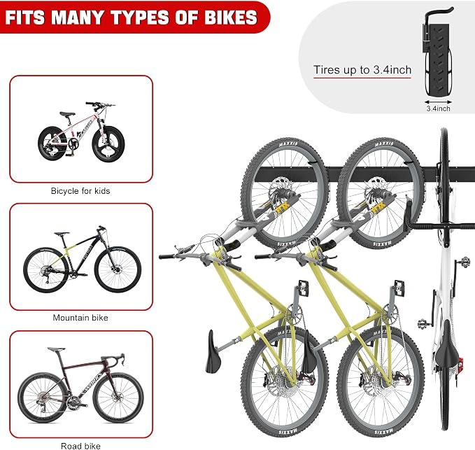 Ultrawall Swivel Bike Storage Rack, Adjustable Wall Mounted Bike Rack for Garage, Vertical Bike Hanger for Indoor Bicycle Storage, Space Saving Bike Holder