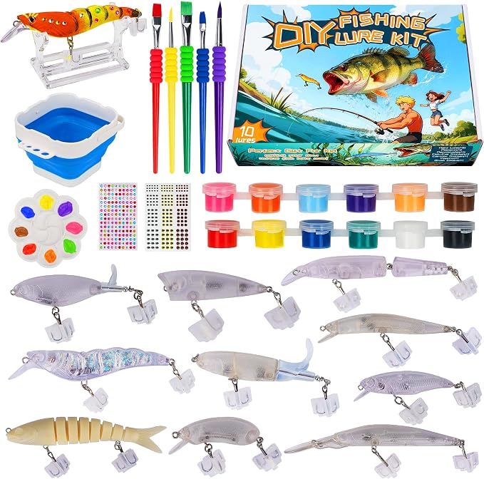 THKFISH DIY Fishing Lure Kit - Kid-Friendly Lure Making kit Customizing Lures, Includes Paint & Brushes, Perfect Fishing Gifts and Crafts for Kids, Tackle Box Must-Have (10PCS)