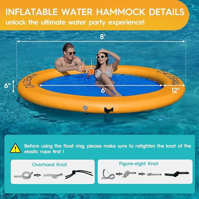 CALOBANA Round Floating Ring Inflatable Water Hammock Heavy Duty River Floats Lake Raft for Adults Tanning Pool Lounger Float Island Platform Pad Mat for Party