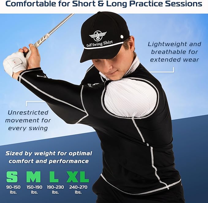 GOLF SWING SHIRT Trainer – Slip-On Training Aid for Swing Correction, Real-Time Feedback, Unisex, Black