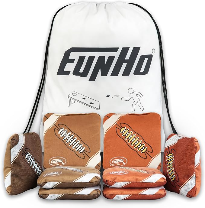 EunHo Regulation Cornhole Bags Set of 8 - Dual Sided Slick and Stick Cornhole Bean Bags for Tossing Game Professional All Weather Pro Corn Hole Bags with Tote Bag