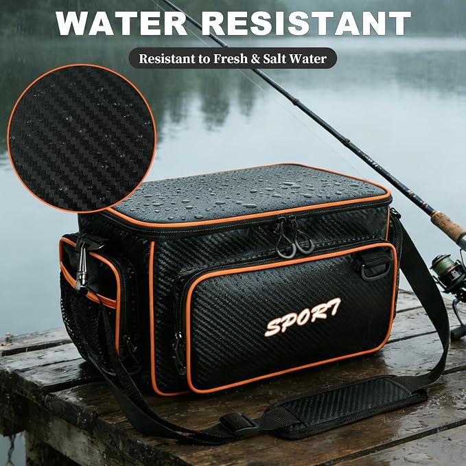 AUMTISC Fishing Tackle Bags, Tackle Box Organizer Gear Storage Bag, Freshwater or Saltwater Fishing Accessories Bags, Waterproof Fishing Bag with Detachable Shoulder Strap for 3700 Tackle Box, Orange