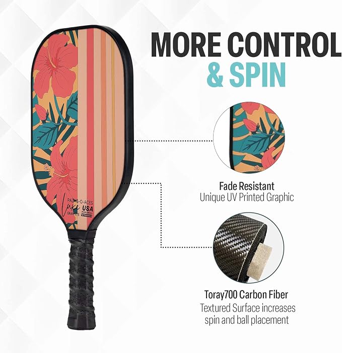 Palms-O-Aces Carbon Fiber Pickleball Paddle – USAPA Approved 16mm T700 Graphite Paddle with Textured Spin Surface | Lightweight Carbon Fiber Pickleball Paddles & Racket | Includes Paddle Cover