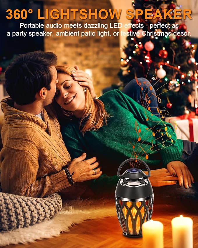 Vanten Outdoor Bluetooth Speakers, Bluetooth 5.0 Led Flame Speaker, IPX5 Waterproof Flame Torch Atmosphere Speaker, Patio Speakers Gifts for Men Women, Decorations for Party Garden Home