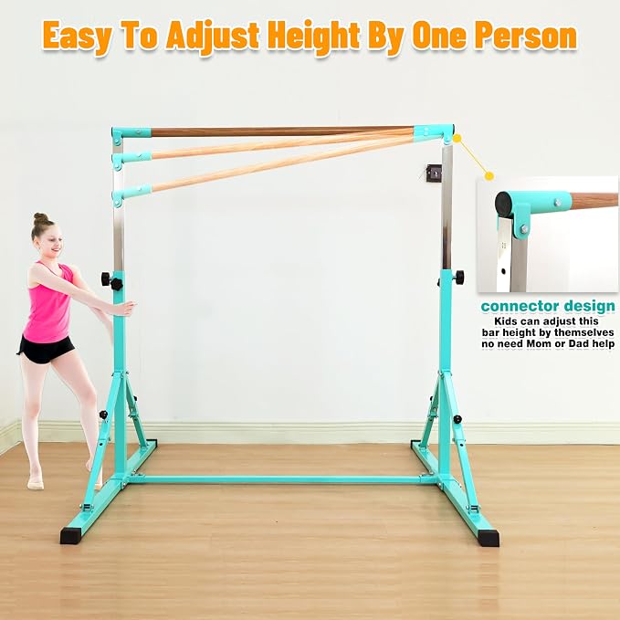 MARFULA 4FT/5FT Gymnastic Bar Set Gymnastics Kip Bar with 5 Ft Length 4Ft Inner Width 5ft Adjust Height Gymnastics Training Bar Equipment for Kids Professional Training Home and Club Use