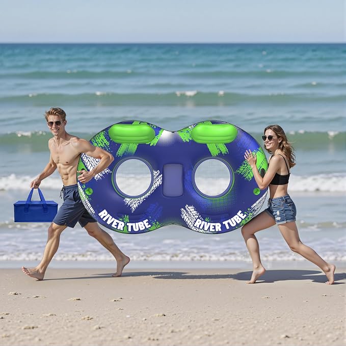 JOSEN Inflatable River Tube Float - 2 Person Heavy Duty River Float, Pool Floats Adult, Lake River Floats Water Tubes for Floating with Removable Cooler & Cupholders for Summer Relaxation
