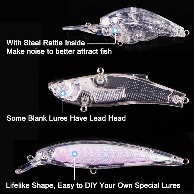 OROOTL Fishing Lure Making Kit, 166pcs DIY Fishing Lure Making Supplies Unpainted Fishing Baits Blanks Eyes Stickers Treble Hooks Make Your Own Fishing Lures