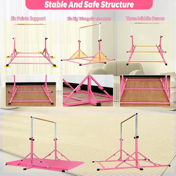 Marfula Gymnastic Bar For Kid and Teenage of 3-25, 5Ft/8 FT Base Length 4Ft Width 5Ft Adjust Height, Gymnastic Kip Bar For Gymnast, Gymnastic Training Equipment For Professional Training Home Club Use