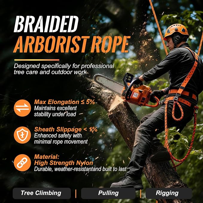 10mm/12.7mm Arborist Rope,3825lbs-9000lbs Double Braided Arborist Bull Rope for Tree Rigging & Pulling,Heavy Duty Rope for Tree Work,Rappelling, Swing Sailing Hiking Camping