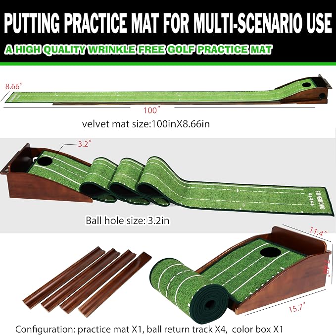 Dachenus Putting Green Indoor Mat Outdoor Golf Putting Mat with Automatic Ball Return - Ideal for Home, Office, and Outdoor Use