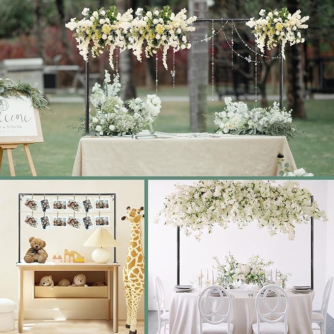 WellSign Over The Table Rod Stand with Clamps Adjustable 31"-110" Length 31"-64" Height, Table Balloon Arch Stand for Wedding Valentine Engagement Party, Black Table Arch Frame Hanging Decor Rod