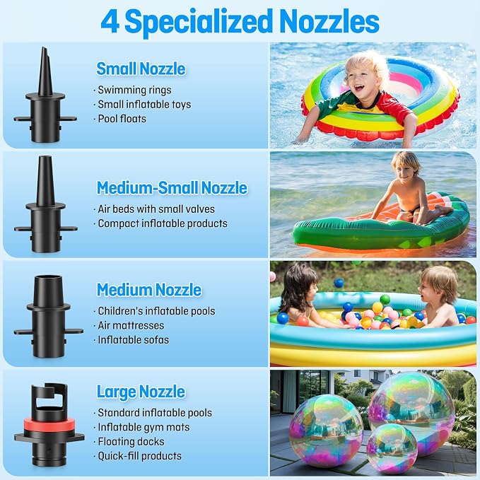 500W Electric Pump for Inflatables Portable Air Pump with Storage Bag,Quick-Fill Air Mattress Inflator Deflator Pump for Pool Floats Dock Raft and Gymnastics Mat with 4 Nozzles