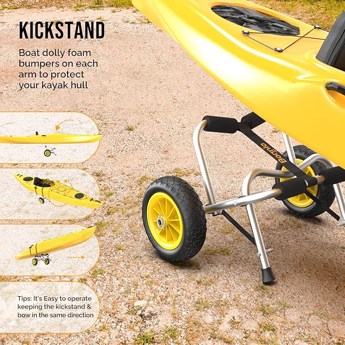 Bonnlo Kayak Cart Canoe Dolly Fishing Kayak Accessories Carrier Foldable Paddle Board Trolley Boat Trailer Transport with NO-Flat Airless Tires Wheels and 2 Ratchet Straps