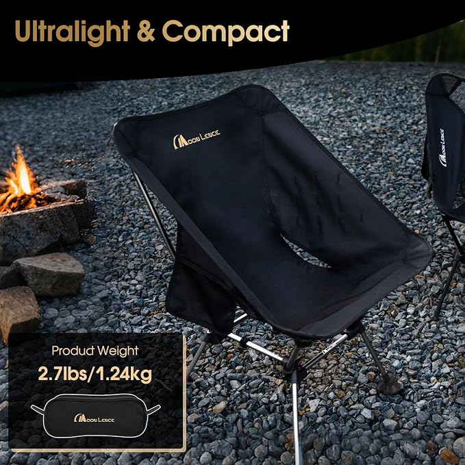 MOON LENCE High Back Folding Camping Chairs, Height-Adjustable, Widened Seat, for Beach with Anti-Sinking Feet (Black-Plus)