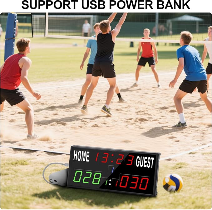 LED Electronic Scoreboard Digital Score Keeper with Remote/Timer/Shot Clock,Portable Basketball Scoreboard with 40-Foot Remote Control ,100FT VISIBLE,24H Clock,Score History,6 Brightness,3 Placements