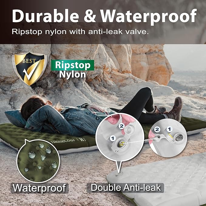 TREKOLOGY Sleeping Pad for Camping– Ultra-Lightweight, 4" Thick Camping Mat with 7.2 R-Value for All Seasons (Green)