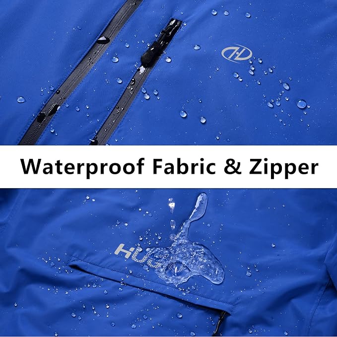 Hugut Men's Cycling Running Rain Jacket Lightweight Waterproof Biking Hiking Windbreaker Raincoat Reflective Packable