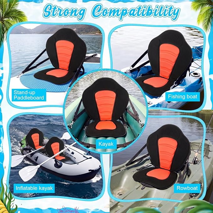 Vinsot Kayak Seat Cushion Universal Paddle Board Seat with Back Support Adjustable Non Slip Boat Chair Seats with 4 Straps and Storage Bag for Kayak Boat Sup Canoe