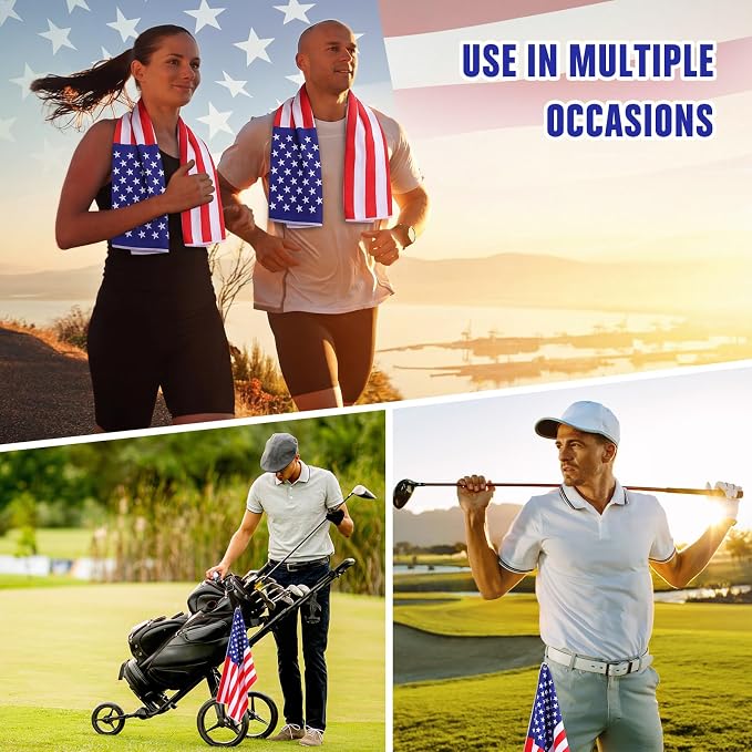 Batiyeer 3 Pack American Flag Golf Towels Independence Day Caddy Towels Gifts Large 16 x 24 Waffle Pattern with Carabiner Clip, Ultra-Absorbent Golf Gear for Men Fourth of July Gifts, Red Blue White