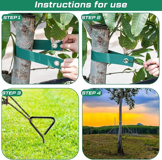 Sintuff 12 Set Tree Stakes and Supports Kit for Anti Hurricane Leaning Trees Straightening Heavy Duty 15. 75" Spiral Tree Stake with 13. 12 ft Ropes and 15. 75'' Support Straps (Army Green)