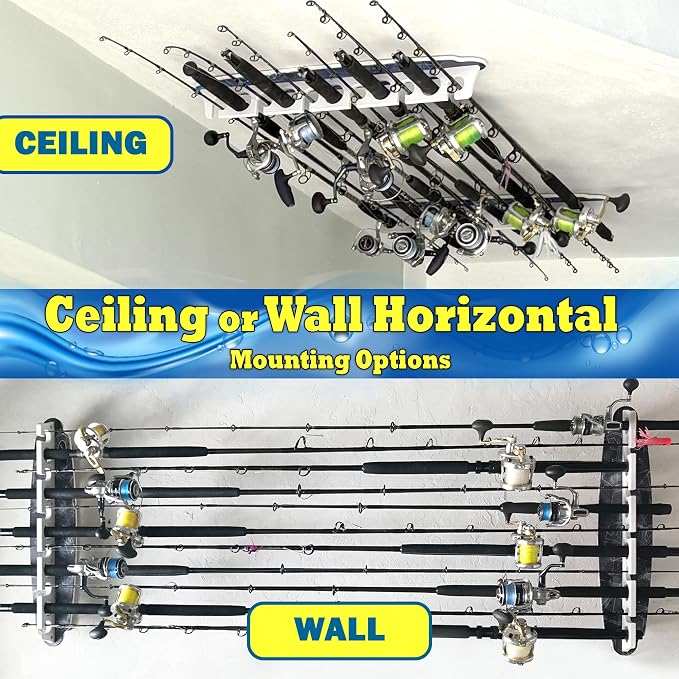 Rush Creek Creations Reel Salty Waterproof Offshore/Inshore Fishing Rod Holder for 11 Saltwater Poles + Gear & Accessories Perfect for Garage & Wall Storage