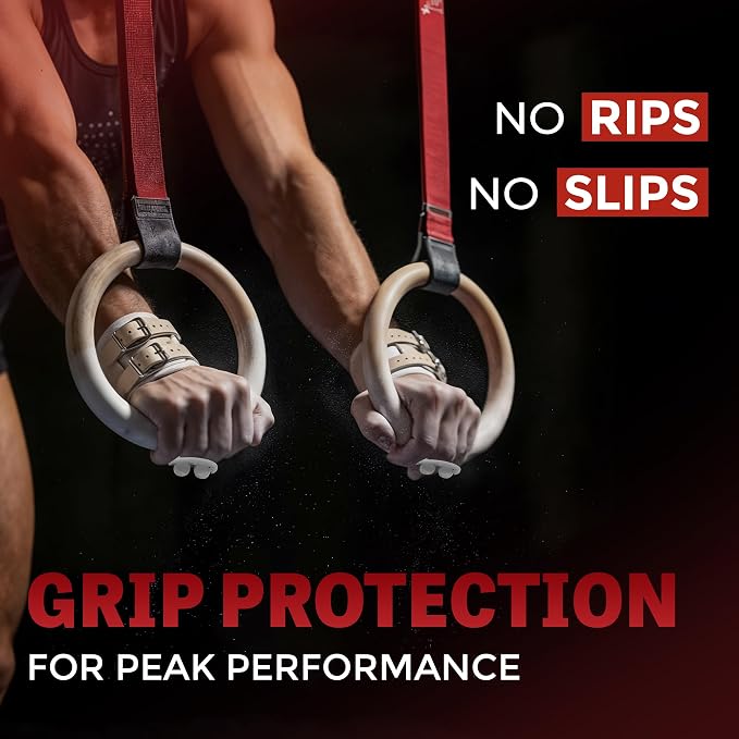 Reisport Protec Ring Gymnastics Grips for Men - Triple Strength Leather Hand Grips for Gymnastics Rings - Gymnastics Equipment & Accessories for Advanced Gymnasts