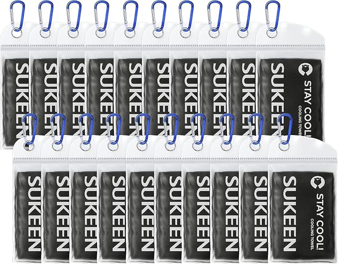 Sukeen Cooling Towel 20 Pack (40"x12") Ice Towel,Bulk Breathable Chilly Twoles,Microfiber Towel for Neck Face for Yoga,Sport,Running,Gym,Workout,Camping,Fitness,Travel & More Activities, Black